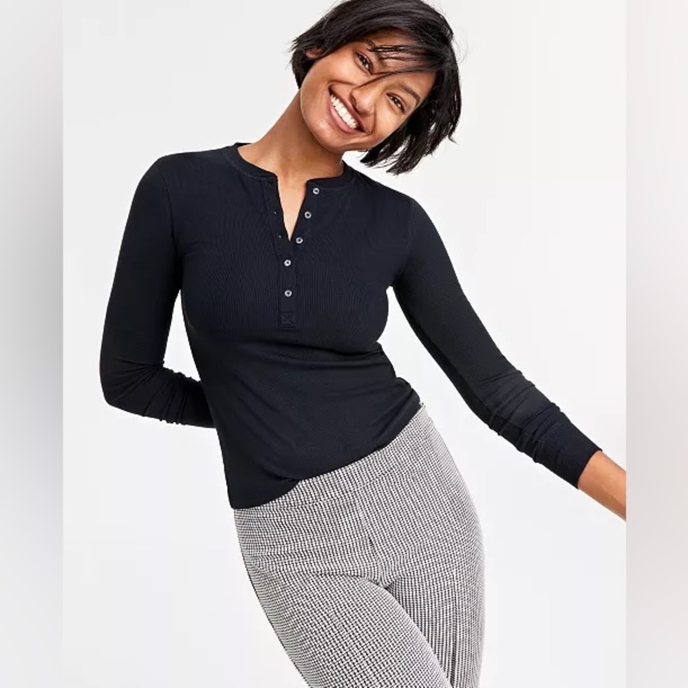 On 34th Macy’s Henley Shirt sz 0X Plus Size Black NEW #H757